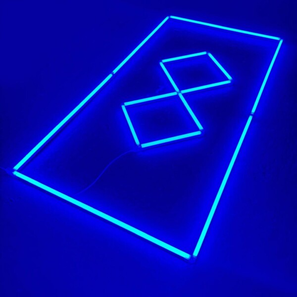 Led Ceiling Lamp 2 Squares Aligned + Contour 2.4M x 1.2M 120W Blue Detailing Barber Garage Gym