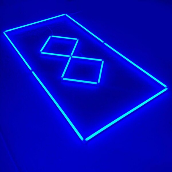 Led Ceiling Lamp 2 Squares Aligned + Contour 2.4M x 1.2M 120W Blue Detailing Barber Garage Gym - Image 4