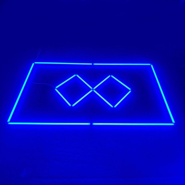 Led Ceiling Lamp 2 Squares Aligned + Contour 2.4M x 1.2M 120W Blue Detailing Barber Garage Gym - Image 3