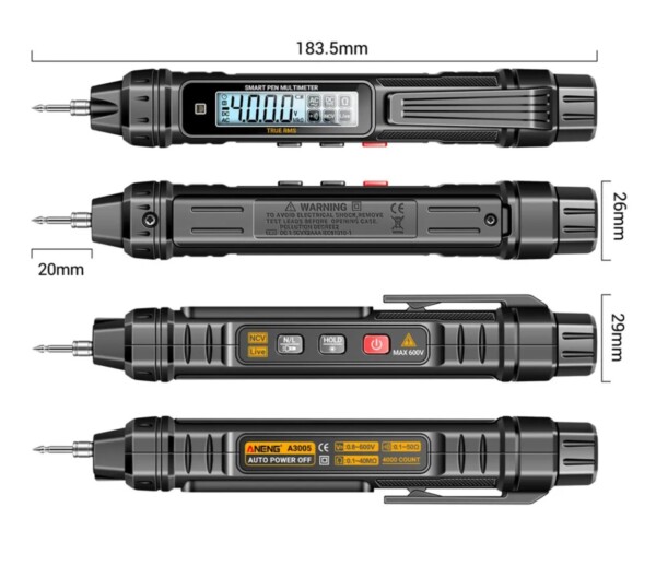 Multímetro digital inteligente bolígrafo 0-600V 10 AMP con pinza y picas + accesorios - Imagen 5