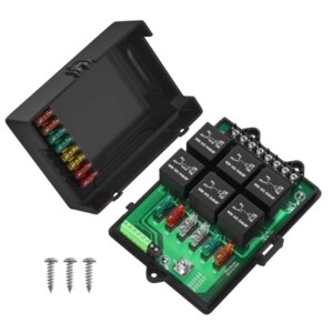 Boite 6 relais + 6 fusibles avec circuit intégré pour installation électrique 12 volts complète