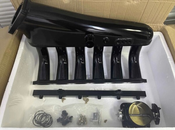 Collecteur d'admission en aluminium pour BMW M50 turbo + rampe d'injecteurs + papillon moteur 90mm kit complet Noir – Image 7