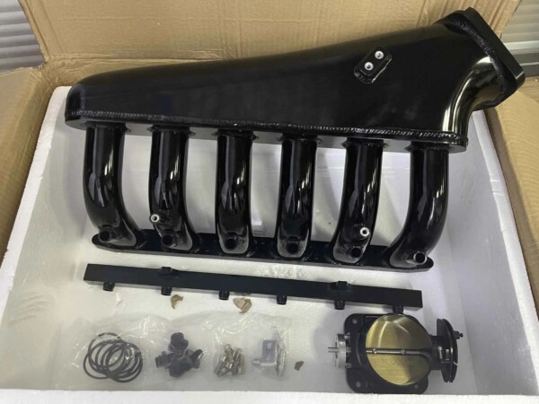 Collecteur d'admission en aluminium pour BMW M50 turbo + rampe d'injecteurs + papillon moteur 90mm kit complet Noir – Image 8