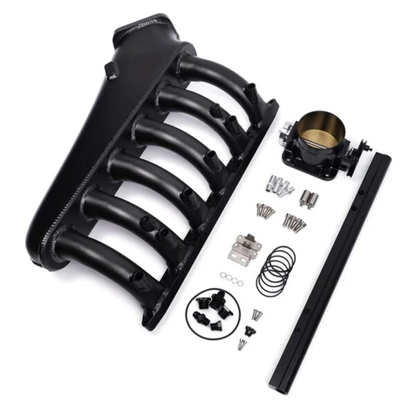 Collecteur d'admission en aluminium pour BMW M50 turbo + rampe d'injecteurs + papillon moteur 90mm kit complet Noir