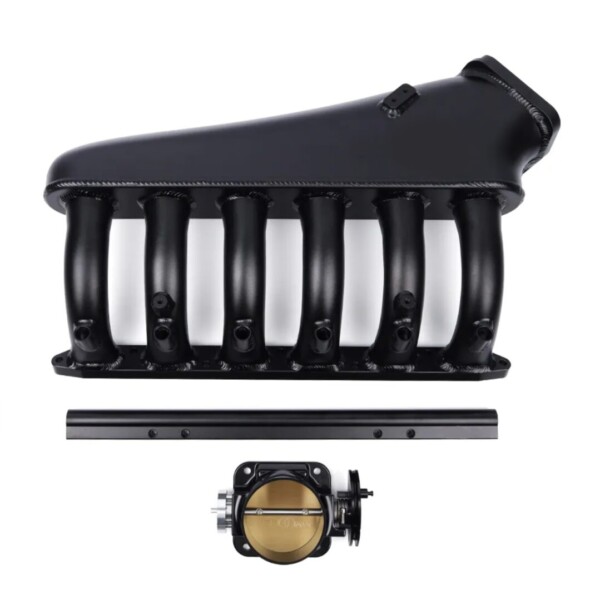 Collecteur d'admission en aluminium pour BMW M50 turbo + rampe d'injecteurs + papillon moteur 90mm kit complet Noir – Image 2