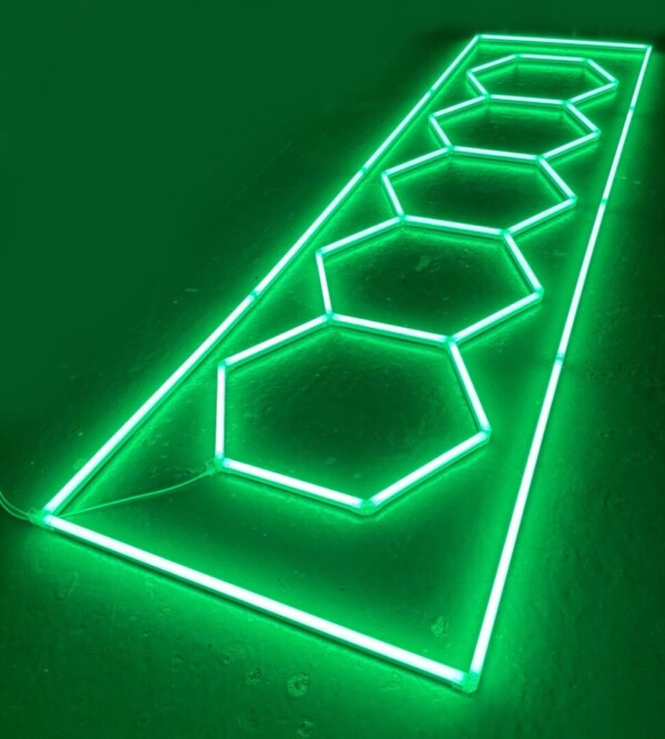 Plafón LED nido de abeja 5 hexágonos + rectángulo 4,8M x 1M 320W Verde Detallista Garaje Peluquería Gimnasio - Imagen 3