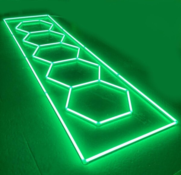 Plafón LED nido de abeja 5 hexágonos + rectángulo 4,8M x 1M 320W Verde Detallista Garaje Peluquería Gimnasio - Imagen 2