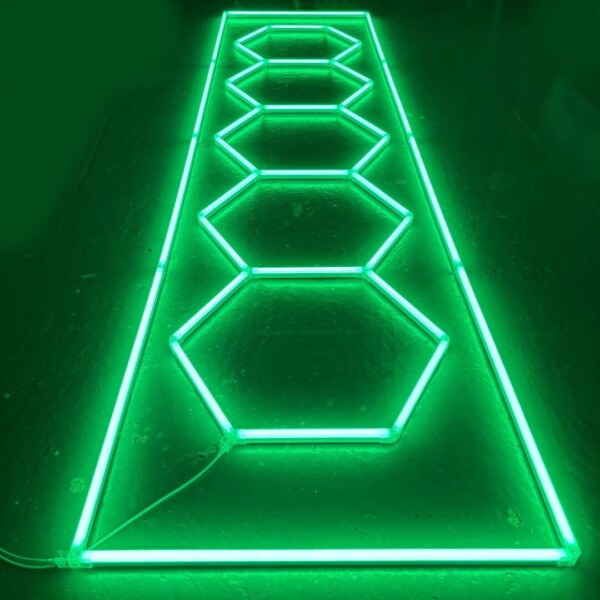 Plafón LED nido de abeja 5 hexágonos + rectángulo 4,8M x 1M 320W Verde Detallista Garaje Peluquería Gimnasio