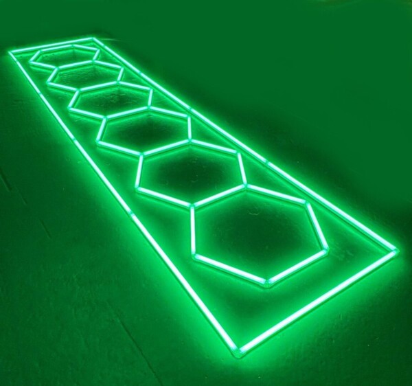 Luz LED 6 hexágonos + rectángulo nido de abeja techo 5.3M x 1M 360W Verde Detallado Garaje Peluquería Gimnasio - Imagen 2