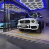 2.4m x 4.8m hexagonal honeycomb LED ceiling light with blue outline 550W 6500k 230V Detailing Barber garage - Image 2