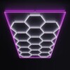 hexagonal honeycomb LED ceiling light with pink outline 2.4m x 4.8m 550W 6500k 230V Detailing Barber garage