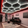 Hexagonal honeycomb LED ceiling light 2.4m x 4.8m with red outline 550W 6500k 230V Detailing Barber garage - Image 3