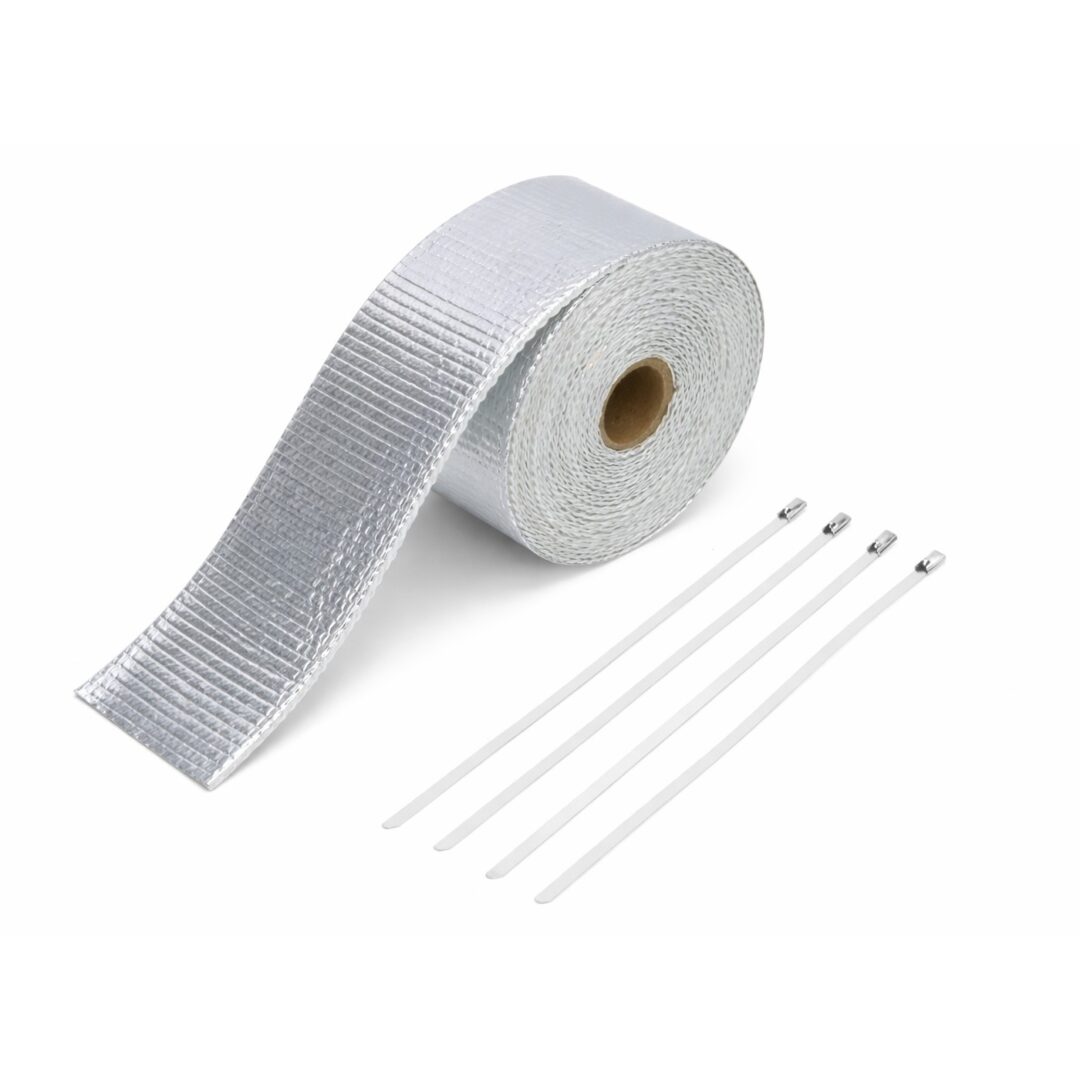 Bande Thermique Échappement Aluminium 50mm x 15m +1300°C – Isolation Collecteur Downpipe Turbo – 6 Colliers Inox – Image 3