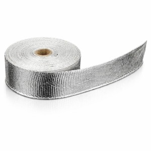 Bande Thermique Échappement Aluminium 50mm x 15m +1300°C – Isolation Collecteur Downpipe Turbo – 6 Colliers Inox