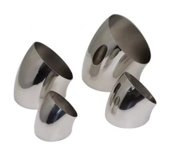 Gomito sottile in acciaio inox, spessore 1,2 mm, per la produzione di scarichi ad angolo di 45°, diametro da 51 a 89 mm