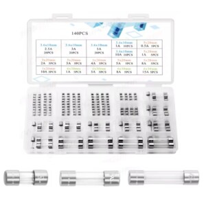 Kit de fusibles de vidrio 140 piezas 250V 3,6x10mm, 5x20mm, 6x30mm, 0,5A a 15A