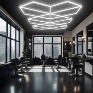 Lampe LED de plafond 12 trapèzes + 4 triangles 6 hexagones nid d'abeille 2,8m x 4,8m Led blanc 470W dimmable 6500k 230V detailing barber garage