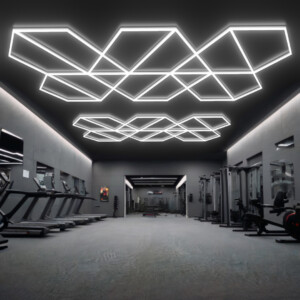 Lampe led de plafond 12 trapèzes + 4 triangles, hexagones nid d'abeille 2,8m x 4,8m Led blanc 470W dimmable 6500k 230V detailing barber garage