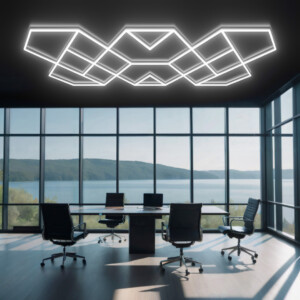 Lampe led de plafond 4 trapèzes + 8 losanges + 2 triangles, hexagones nid d'abeille 2,8m x 4,8m Led blanc 470W dimmable 6500k 230V detailing barber garage