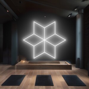 Lampe Led de plafond 6 losanges fleur hexagones nid d'abeille  2.8m x 2.4m Led blanc 180W dimmable 6500k 230V detailing barber garage