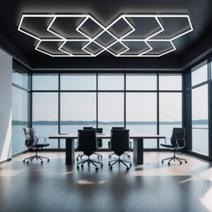 Lampe led de plafond 8 flèches + 5 losanges, hexagones nid d'abeille 2,8m x 4,8m Led blanc 440W dimmable 6500k 230V detailing barber garage