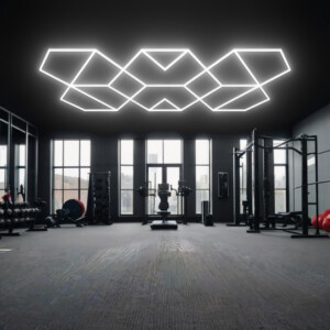 Lampe led de plafond 8 trapèzes + 2 losanges +2 flèches, hexagones nid d'abeille 2,8m x 4,8m Led blanc 450W dimmable 6500k 230V detailing barber garage