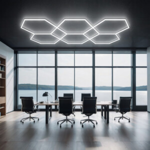 Lampe LED de plafond 6 hexagones + 2 losanges nid d'abeille 2,8m x 4,8m 346W dimmable blanc 6500k 230V detailing barber garage