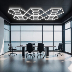 Lampe LED de plafond 6 hexagones doubles + 12 trapèzes, nid d'abeille 2,8m x 4,8m 650W dimmable blanc 6500k 230V detailing barber garage