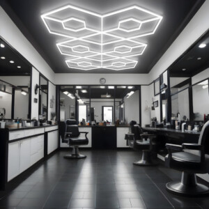Lampe LED de plafond 6 hexagones doubles + 4 triangles nid d'abeille 2,8m x 4,8m 590W dimmable blanc 6500k 230V detailing barber garage