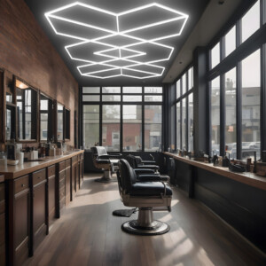 Lampe LED de plafond 8 trapèzes +2 losanges + 2 flèches, hexagones nid d'abeille 2,8m x 4,8m 470W dimmable blanc 6500k 230V detailing barber garage