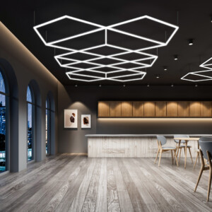 Lampe LED de plafond 8 losanges + 8 trapèzes + 2 triangles, hexagones nid d'abeille 2,8m x 4,8m Led blanc 480W dimmable 6500k 230V detailing barber garage