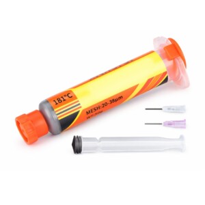 PCB Lead Solder Paste - 50g Syringe + Pusher + 2 Nozzles - Melting Temp 181°C - Soldering Electronic Printed Circuits