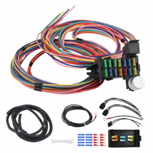 Faisceau Électrique Universel Semi-Fini – Boîte à Fusibles 14 Circuits Pré-Câblée + 2 Relais – Fils Gravés – Châssis Complet