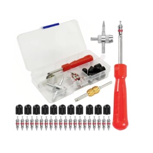 Kit Outils Valves Schrader 33 pièces – Obus de Valve Pneus + Outils de Démontage + Bouchons – Auto Moto Atelier