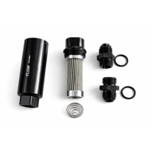 Filtre à Essence Gros Débit AN8 Dash 8 – 300 L/h – Filtration Fine 10 Microns – Aluminium CNC Noir – Compatible E85 Diesel Essence